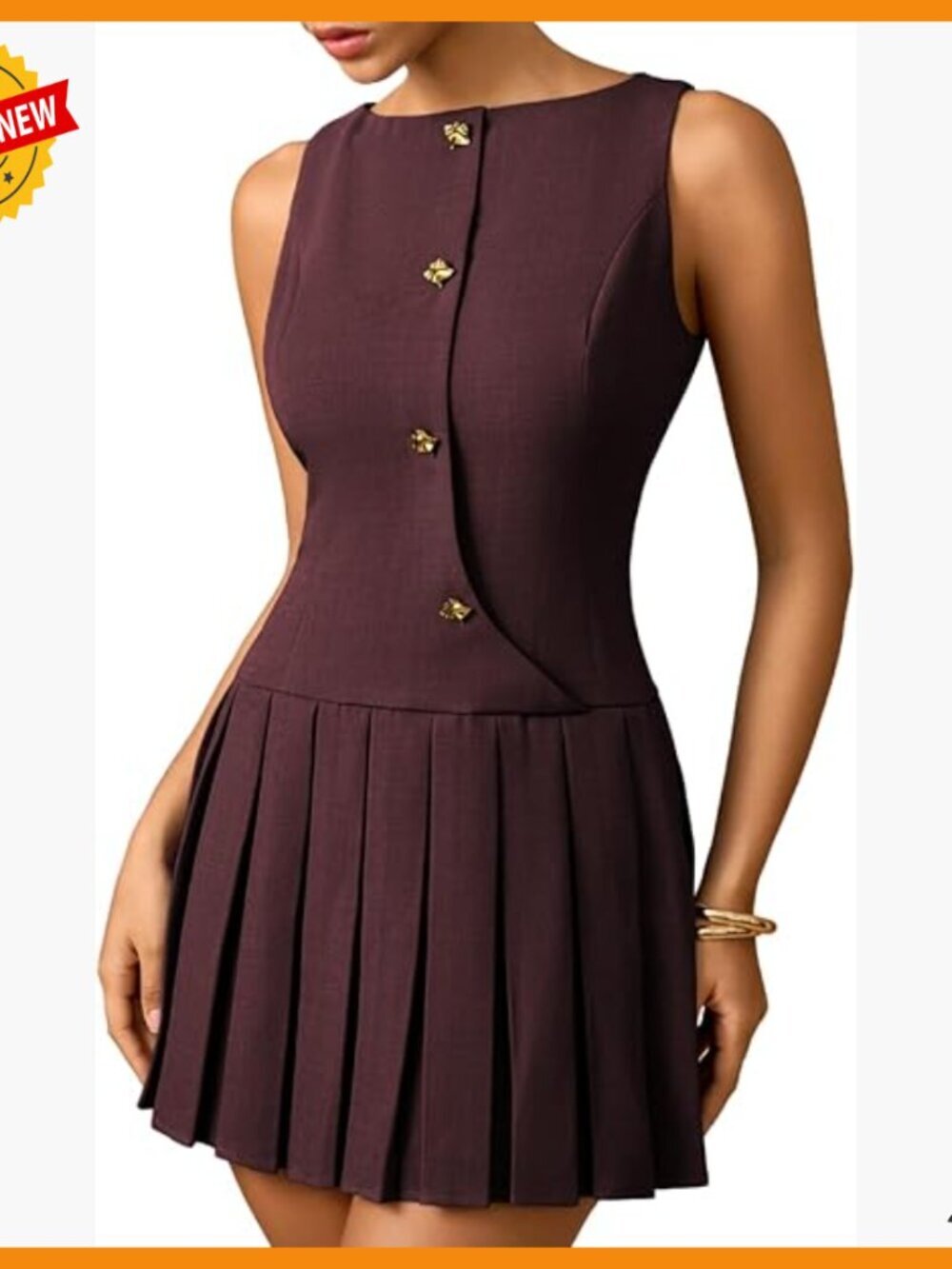 Sleeveless Drop Waist Mini Dress, Pleated Formal Business Casual Outfit